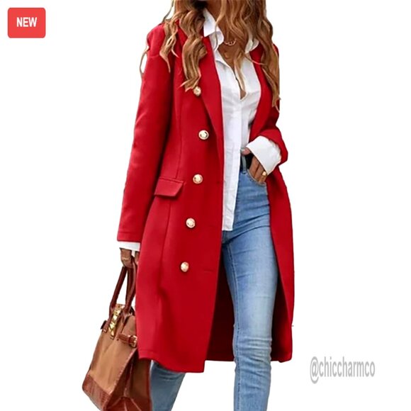 Long Wool Trench Coat Double Breasted Knee Length Fall Winter Jacket